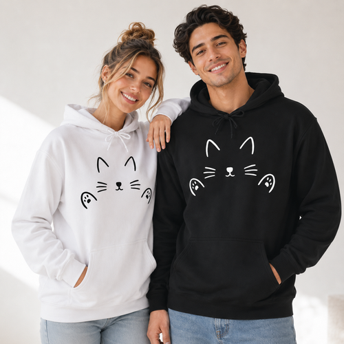 Cat Hug Hoodie - Minimalist Design - Unisex
