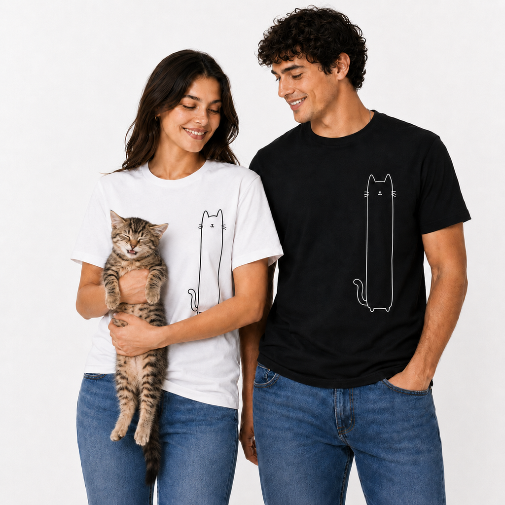 The Tall Meow Tee · 100% Cotton Minimalist Cat T-Shirt