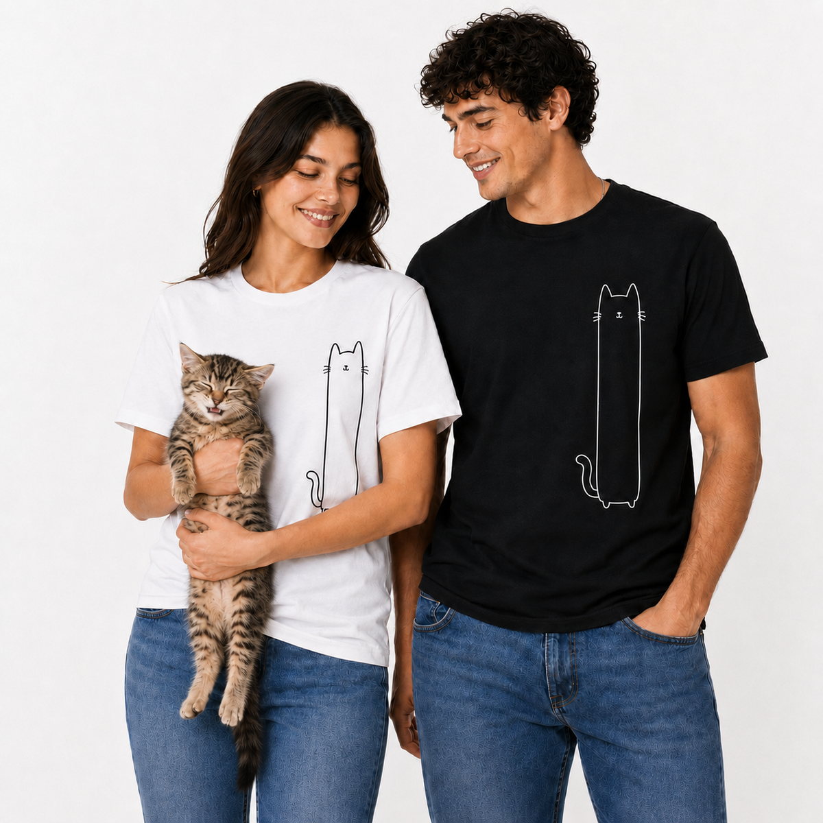 The Tall Meow Tee · 100% Cotton Minimalist Cat T-Shirt